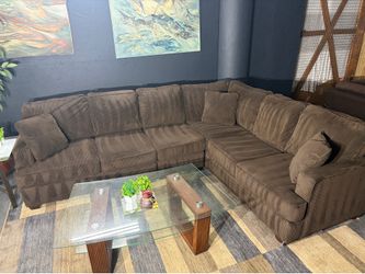 Delivery! Brown corduroy sectional couch