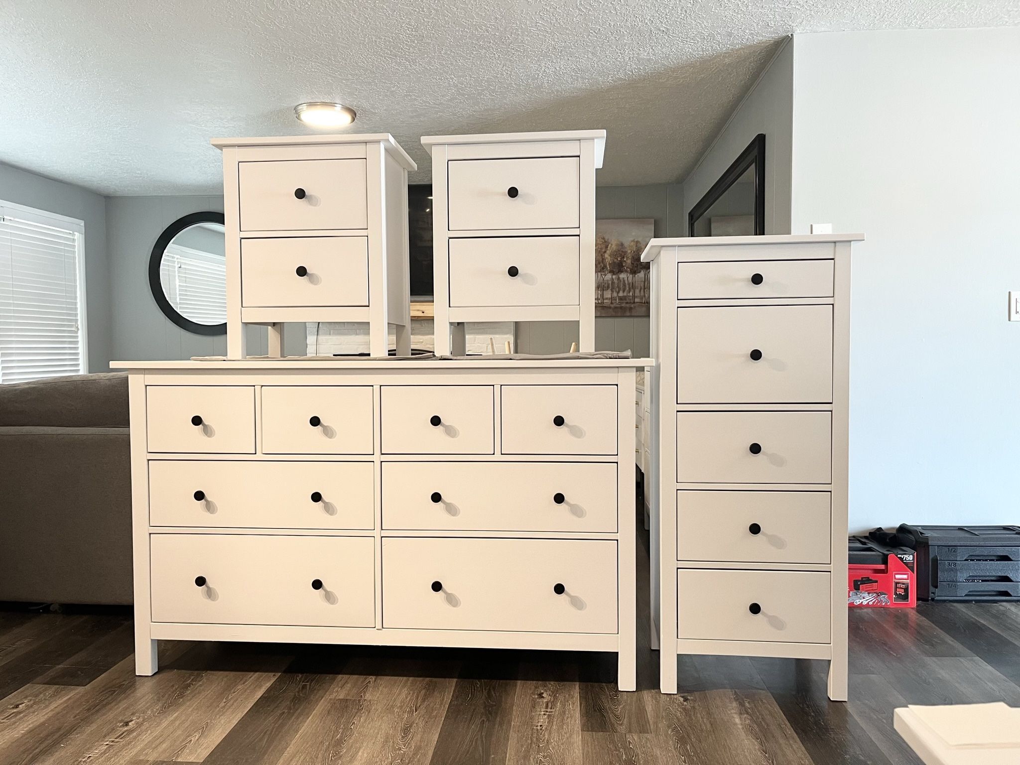Solid Wood Refinished Ikea Hemnes Dresser, Skinny Chest and Nightstands 4-piece Set