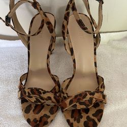 Cheetah Print Open Toe Ankle Strap High Heels 