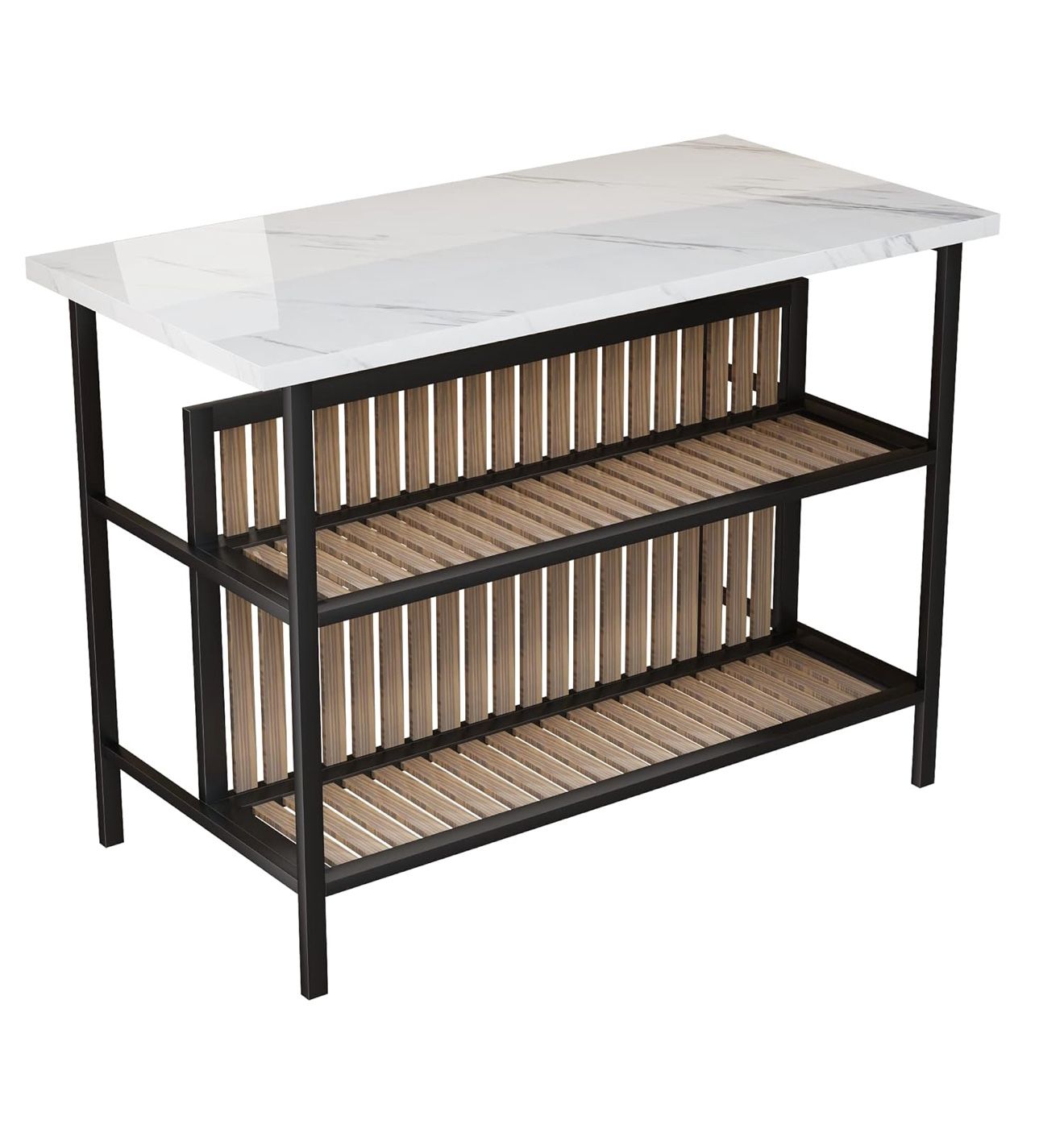 AWQM Kitchen Island with Seating & Storage Shelf, Faux Marble Island Table for Kitchen, Modern Bar Table and Chairs Set for 2,Dining Table Set for Sma