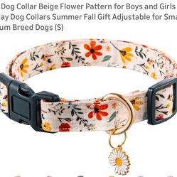 Cute Dog Collar Beige Flower Pattern for Boys and Girls Holiday Dog Collars Summer Fall Gift Adjustable for Small to Medium Breed Dogs (S)