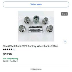 Wheel Locks 2016 Infiniti QX60 Brand New OEM