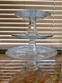 Like New Set of 3 Glass Serving Platters, Three Tier Stacking Cake Plates