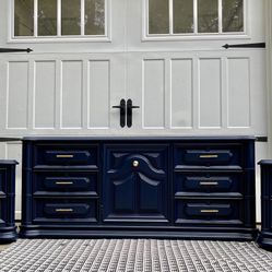 Navy And Gold Solid Wood Dresser