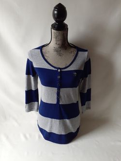 U.S. Polo assn.women's navy/gray long sleeve striped top size M