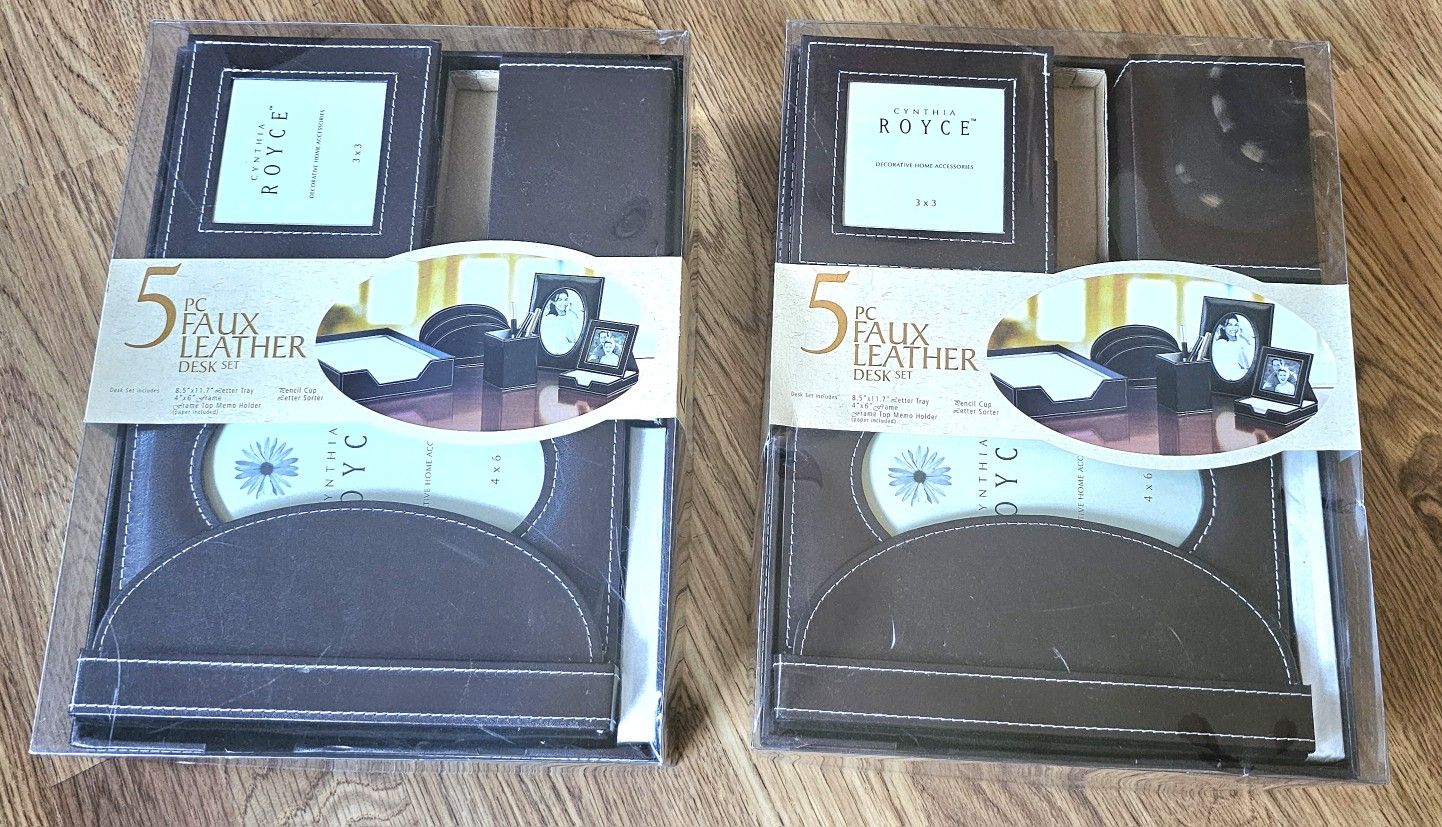 Lot Of 2, 5 Pc Faux Leather Desk Set.