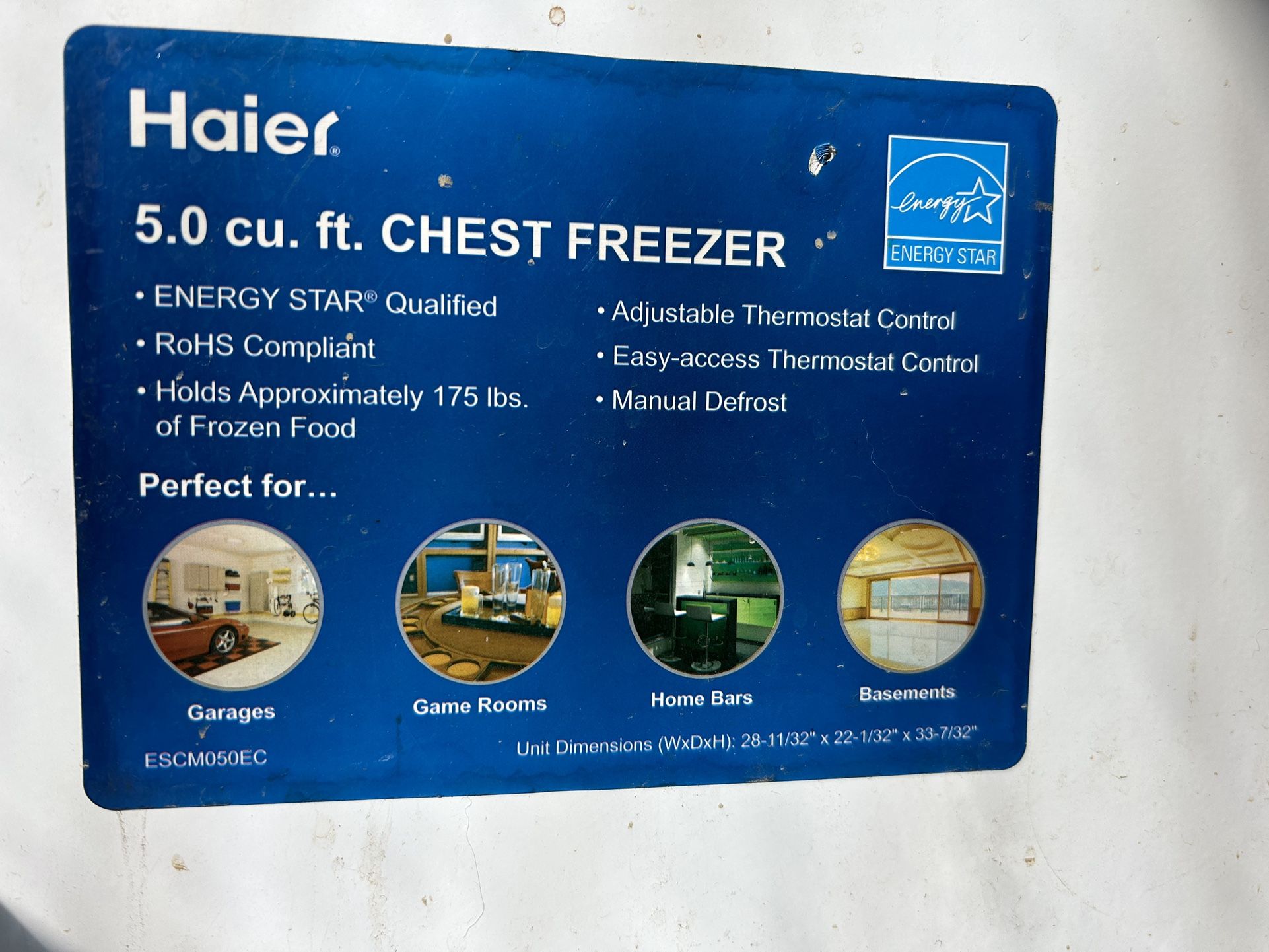 - [ ] Haier chest freezer 5 cu ft 