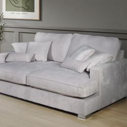 Light Grey Silver Velvet Over Sized Loveseat With Pillows Chrome Legs Brand New In Box Firm Price $499