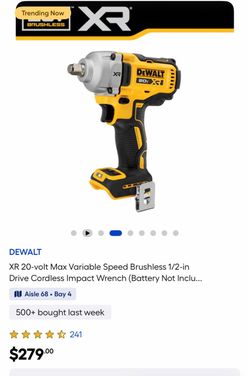 DEWALT 20V XR Brushless 1/2-in Cordless Impact Wrench