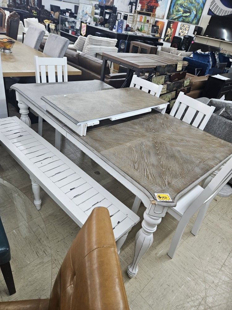Nice Dining Table Set With Bench And 4 Chairs 