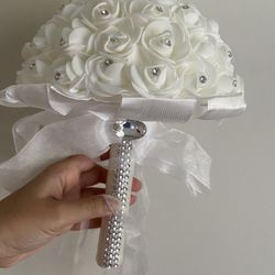 perfectlifeoh Bride Bridesmaid Rose Artificial Hands Holding Wedding Flowers Bridal Bouquets for Party Decoration  Royal Blue Total length: about 10 i