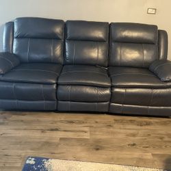 Blue leather Recliner loveseat and Couch 
