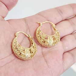 14k Gold Plated Virgen Mary Earrings New 