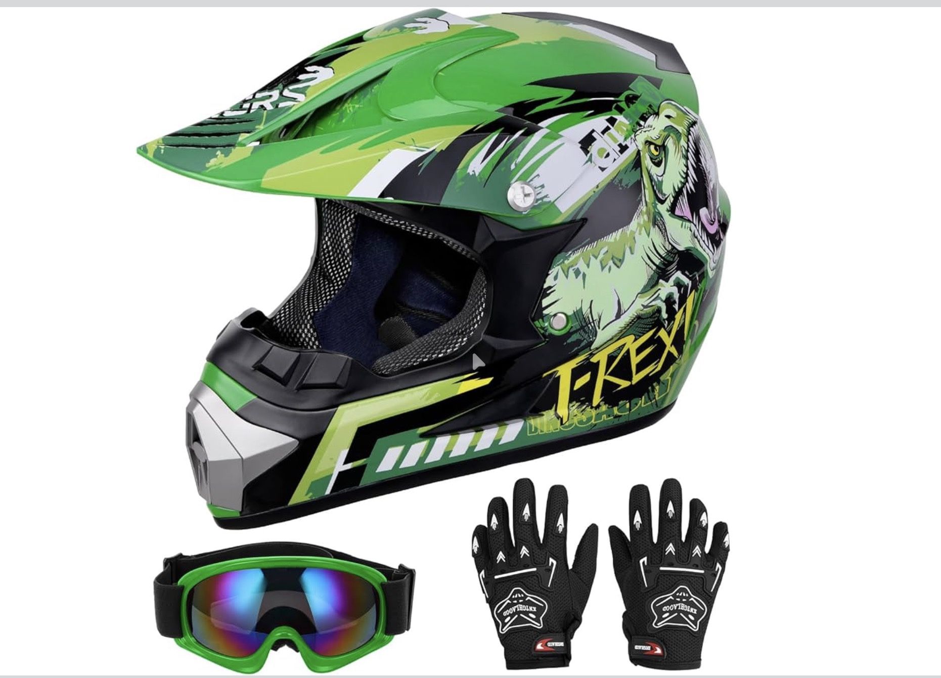 DOT Youth Dirt Bike Helmet with Goggles & Gloves for 5-14 Years Old, Youth ATV Helmets for Youth Boys Girls Size M