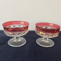 Vintage Thumbprint Ruby Red Cranberry Goblets Wide