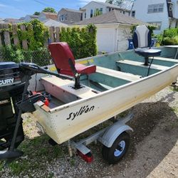 14ft Aluminum Fishing Boat, 25hp Motor And Trailer