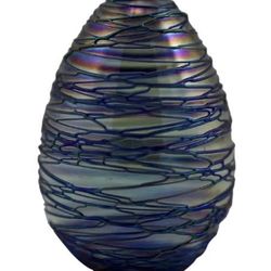 Glass Eye Studios Paperweight 1992 Hand Blown Iridescent Spiral spun Signed Vintage