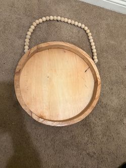 Round Wood Tray with Beaded Handle