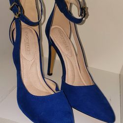 Eva Mendes Womens D'orsay Ankle Strap Pointed Toe High Heels Blue Suede Size 7 $40