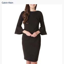 Calvin Klein Women's Sheath Dress Black Size 10 Bell Sleeve Solid
