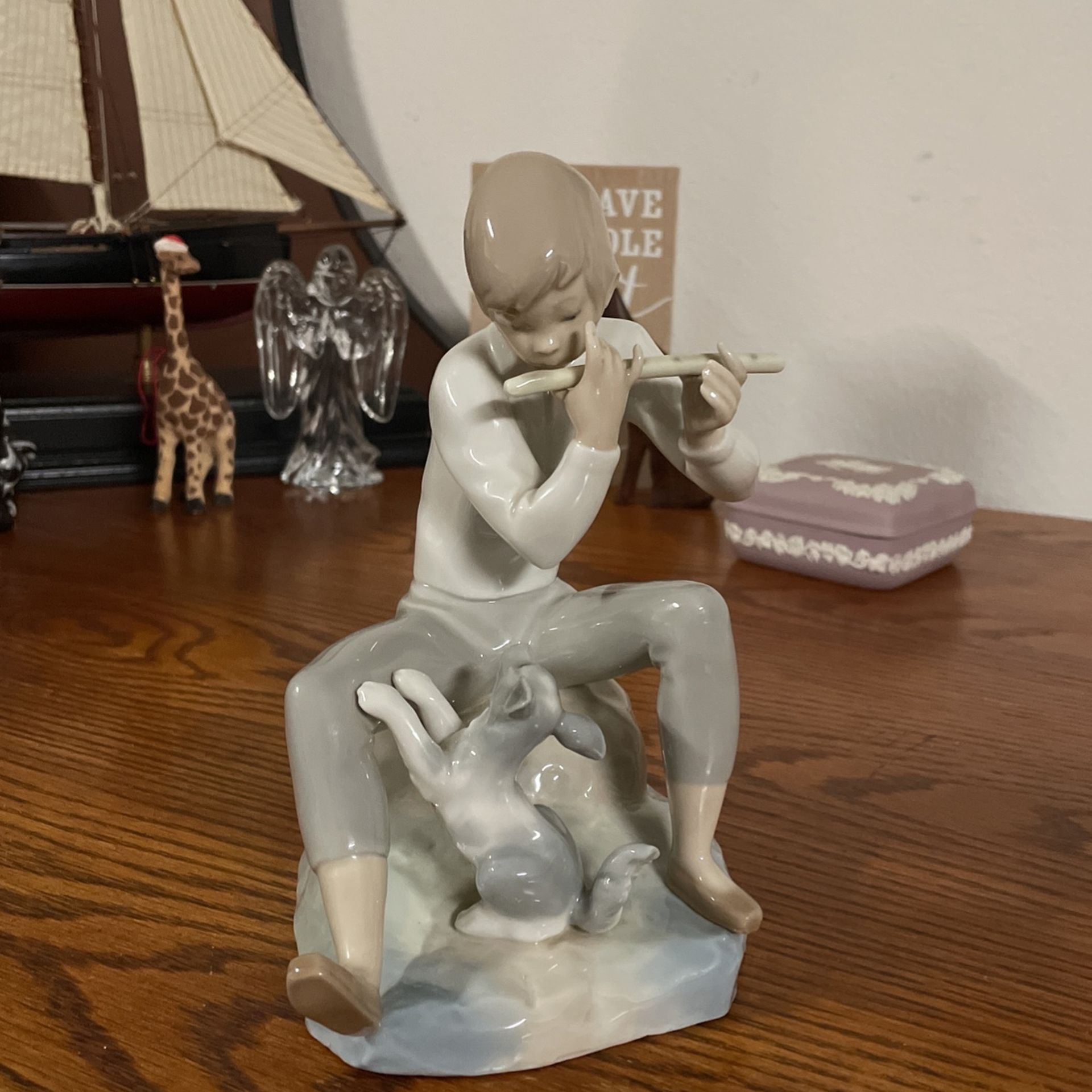 SPANISH CERAMIC FIGURINE BOY PLAYING FLUTE SIMILAR TO LLADRO