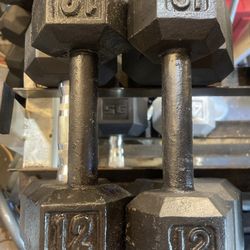 PAIR  OF  12 LB.  STEEL HEX  DUMBBELLS