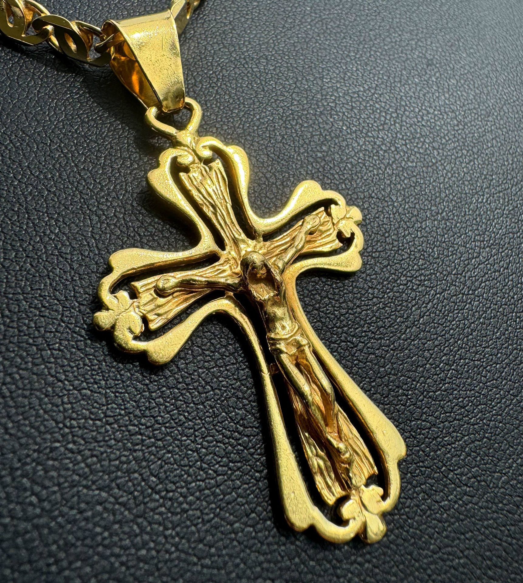 Antique Jewelry 18k Solid Yellow Gold Cross Jesus Religious Cross Pendant charm