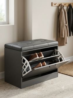 Brand New Dark Charcoal Grey Shoe Storage Bench with Cushion Seat