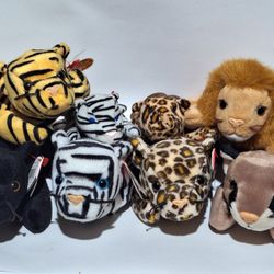 8 WILD Cats: Ty Beanie Babies & Teenies;Lion, Tigers, Leopards, Panther & Cougar