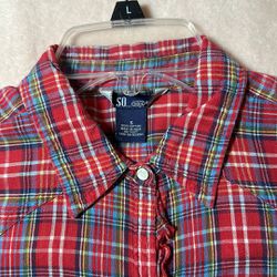 SO Brand Juniors Small Plaid Button Down Shirt, EUC