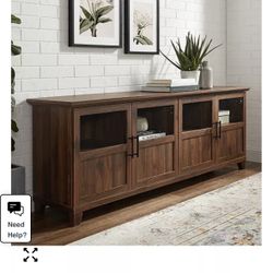 Brown TV Console with Glass Doors  