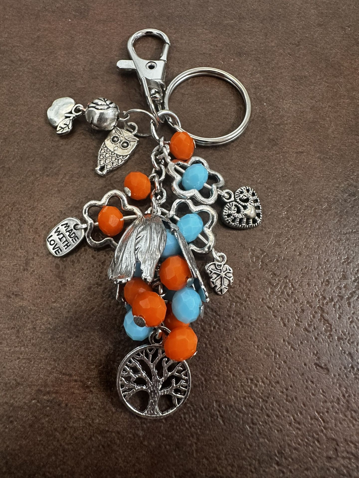 Orange and Blue Crystal Beaded bag charms and Keychain