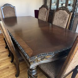 Dining Room Table, Chairs, China Chest For Sale.