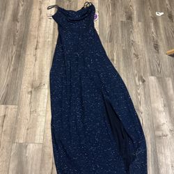 Navy Blue Size M Side Slit Prom Dress
