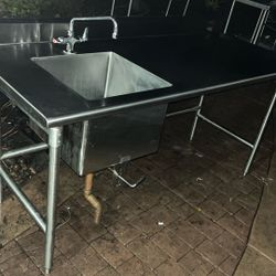 Table With Sink, Stainless Prep 