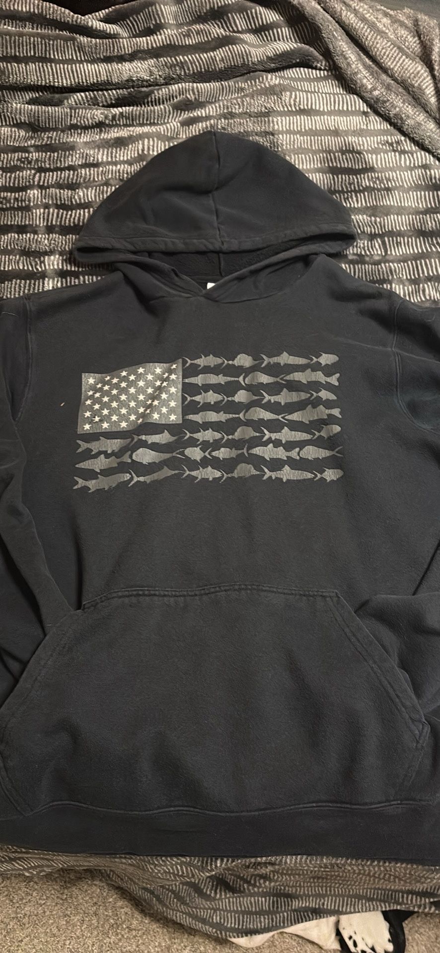 Fish American Flag Sweatshirt  Size L