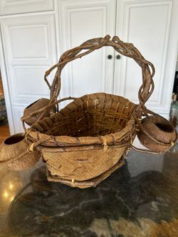 Hand Made Woven Branch Twisted Gorgeous Coconut Basket 