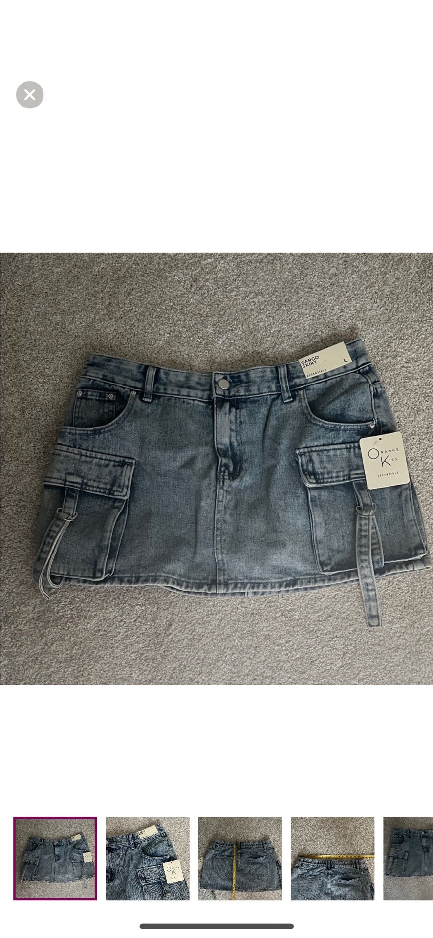 Y2K Orange Kiss Women's Short Cargo Pocket Denim Skirt Light Wash Size Large