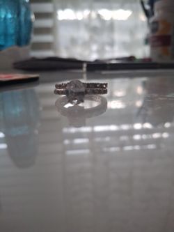 Silver CZ Solitaire Ring with Double Band