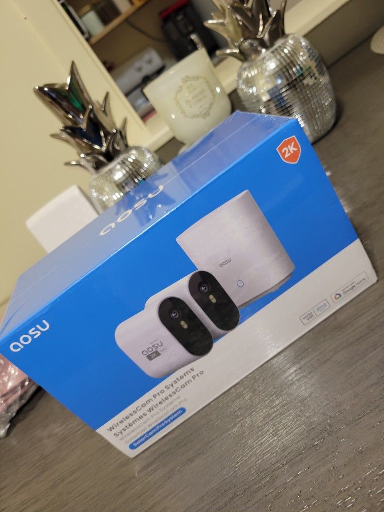 AOSU Cámara de seguridad inalámbrica, exterior, visión nocturna HD 2K, sin suscripción, batería de 240 días, visión amplia de 166°, foco y alarma de s