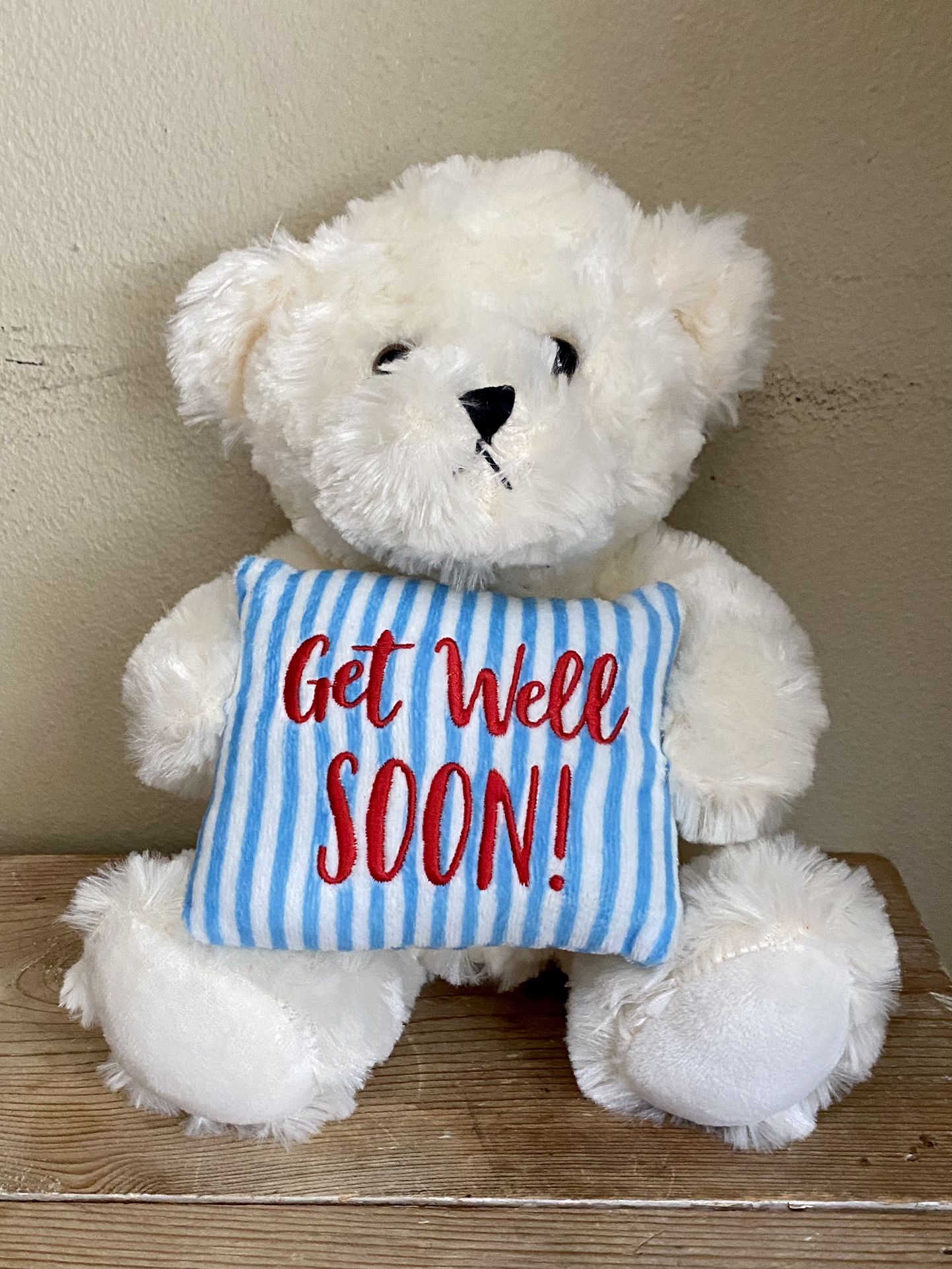 "Get Well Soon" Plush Teddy Bear w/ Striped Pillow Stuffed Animal Gift 9.25"