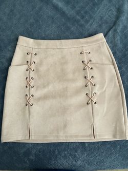 Beige Faux Suede Mini Skirt Medium