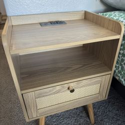 Matching Light Wood Rattan Nightstands