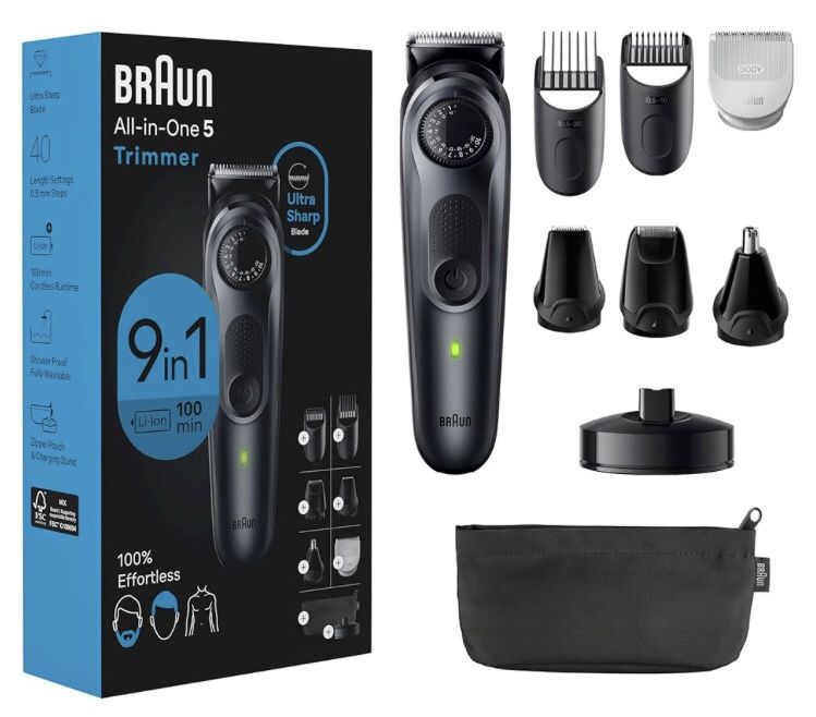 New! Braun Manscaping 9-1 Trimmer Beard & Body Trimmer Hair Clippers (40 Settings) Ultra Sharp Blade