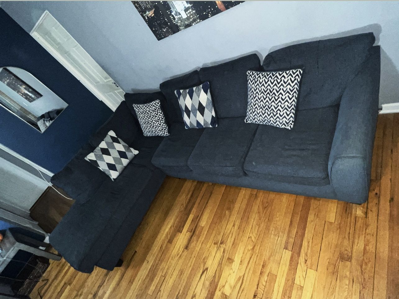 Blue Sectional Sofa with Pull-Out Bed