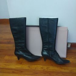 Black Leather Ladies Bandolino Heel Tall Boots 10M