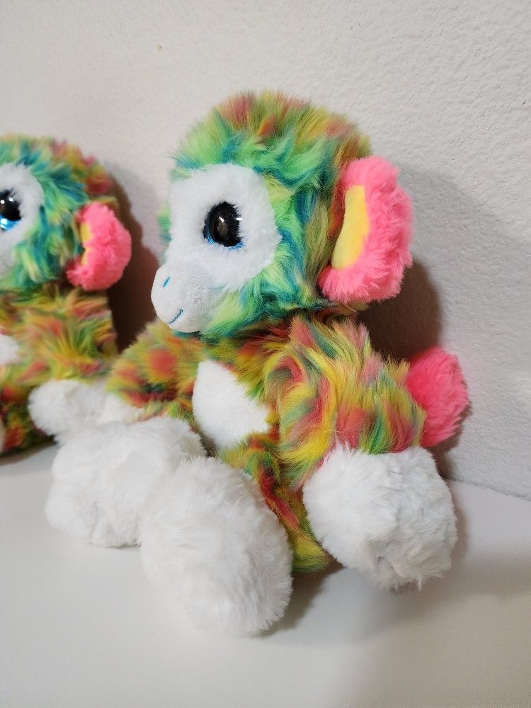 Fiesta Rainbow Monkey Plush 12” Stuffed Animal Sitting Cute & Soft Glitter Eyes