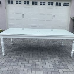 Large White Dining Table with Glass Top 96in