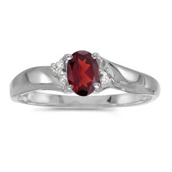 14k White Gold Oval Garnet And Diamond Ring
