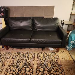 Black Leather (Faux) Couch